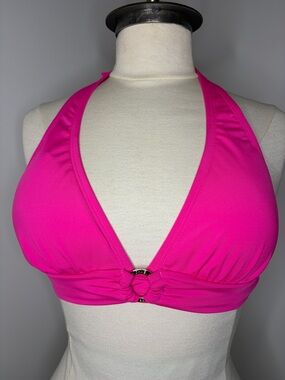 Michael Kors Hot Pink Halter Bikini Top with Ring Detail